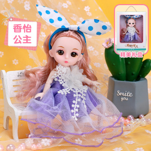 Кукла 15 см с бантом в фиолетовом платье в подарочн.коробке 15*19,5*5,5см