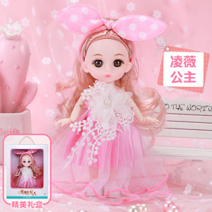 Кукла 15 см с бантом в бело-розовом платье в подарочн.коробке 15*19,5*5,5см