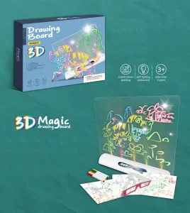 Магическая 3D доска для рисования "Дино", в комплекте: 3Д прозрачная панель для рисования, держатель